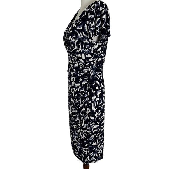 Lauren Ralph Lauren 10P Faux Wrap. Navy White Office Career Sexy Ruched Dress - Picture 9 of 10